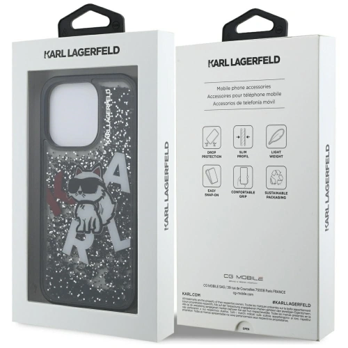 Etui Karl Lagerfeld Liquid Glitter Choupette Logo do Apple iPhone 16 Pro Max czarny