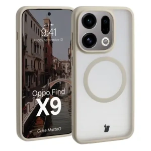 Etui z pierścieniem magnetycznym Bizon Case MatteO do Oppo Find X9 przydymione-beżowe