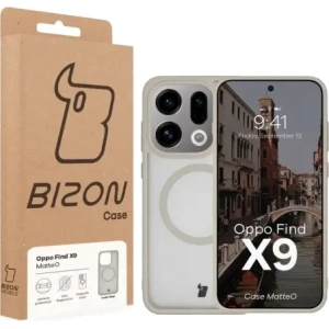 Etui z pierścieniem magnetycznym Bizon Case MatteO do Oppo Find X9 przydymione-beżowe