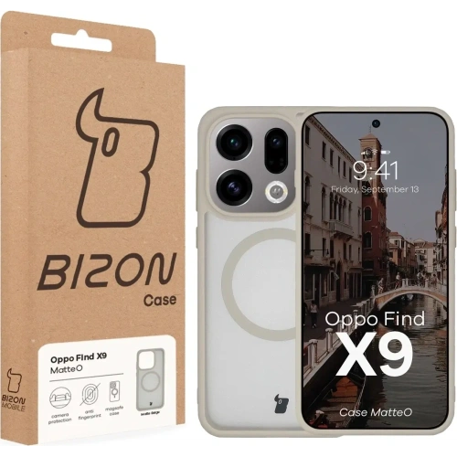 Etui z pierścieniem magnetycznym Bizon Case MatteO do Oppo Find X9 przydymione-beżowe