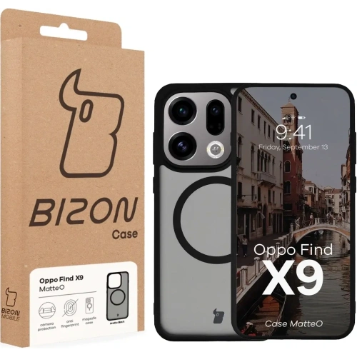 Etui z pierścieniem magnetycznym Bizon Case MatteO do Oppo Find X9 przydymione-czarne