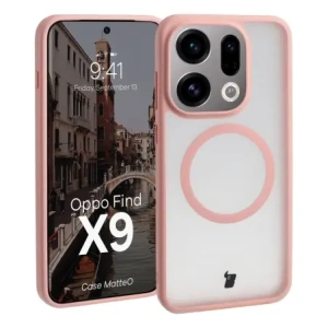 Etui z pierścieniem magnetycznym Bizon Case MatteO do Oppo Find X9 przydymione-jasnoróżowe