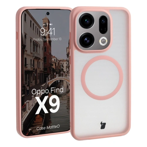 Etui z pierścieniem magnetycznym Bizon Case MatteO do Oppo Find X9 przydymione-jasnoróżowe
