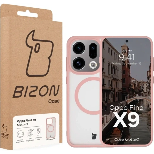Etui z pierścieniem magnetycznym Bizon Case MatteO do Oppo Find X9 przydymione-jasnoróżowe