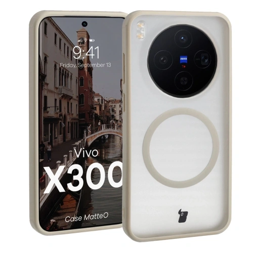 Etui z pierścieniem magnetycznym Bizon Case MatteO do Vivo X300 przydymione-beżowe