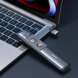 Hurtownia GSM - Pilot multifuncțional Baseus Orange Dot pentru prezentări, cu indicator laser, fără baterii (gri) - BSU1639GRY - {ean13} - Hurt