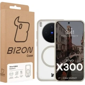 Etui z pierścieniem magnetycznym Bizon Case MatteO do Vivo X300 przydymione-beżowe