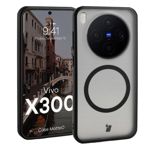 Etui z pierścieniem magnetycznym Bizon Case MatteO do Vivo X300 przydymione-czarne