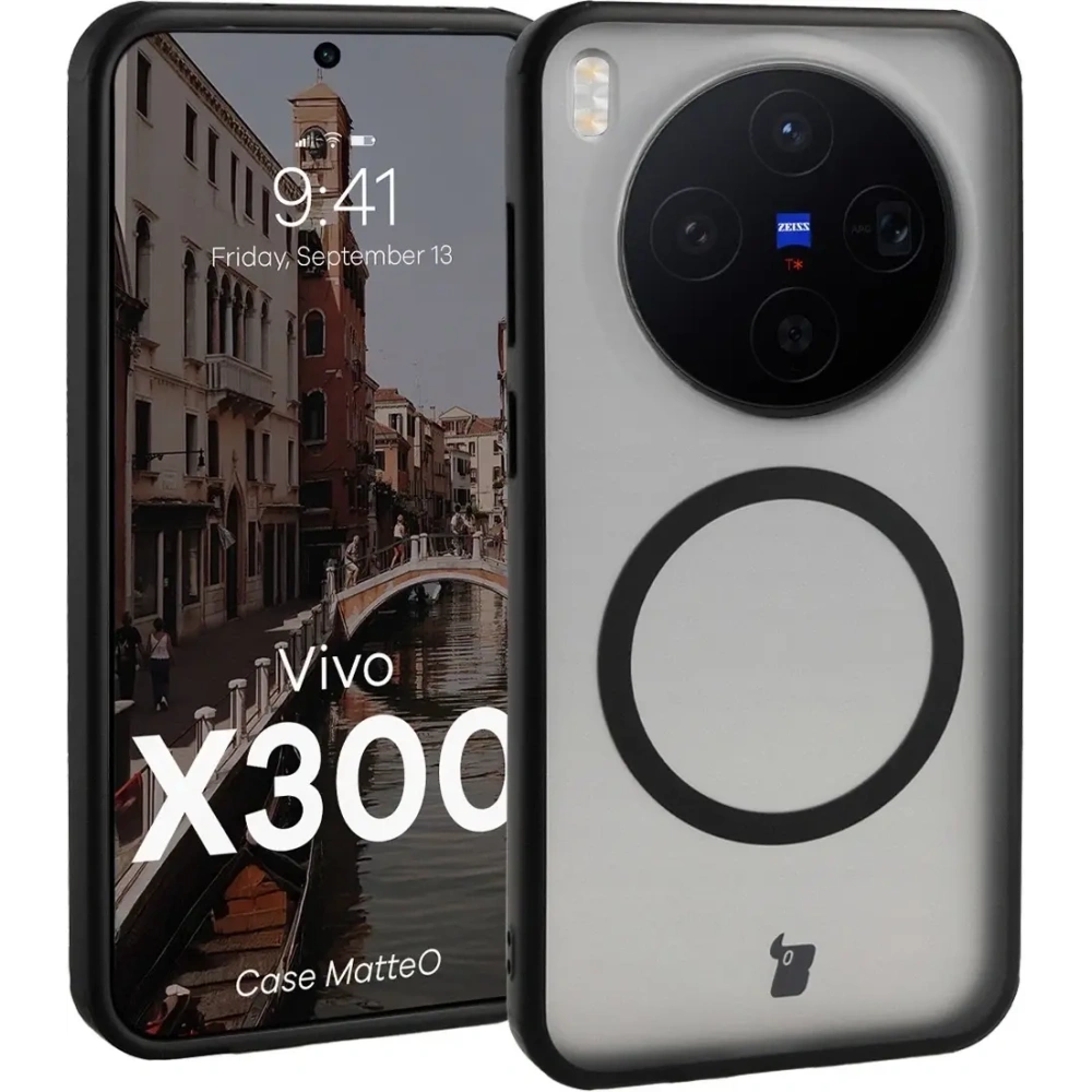 Etui z pierścieniem magnetycznym Bizon Case MatteO do Vivo X300 przydymione-czarne