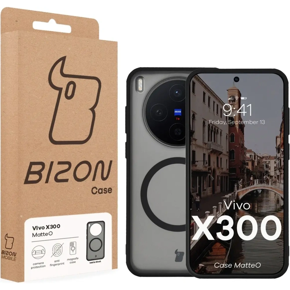 Etui z pierścieniem magnetycznym Bizon Case MatteO do Vivo X300 przydymione-czarne
