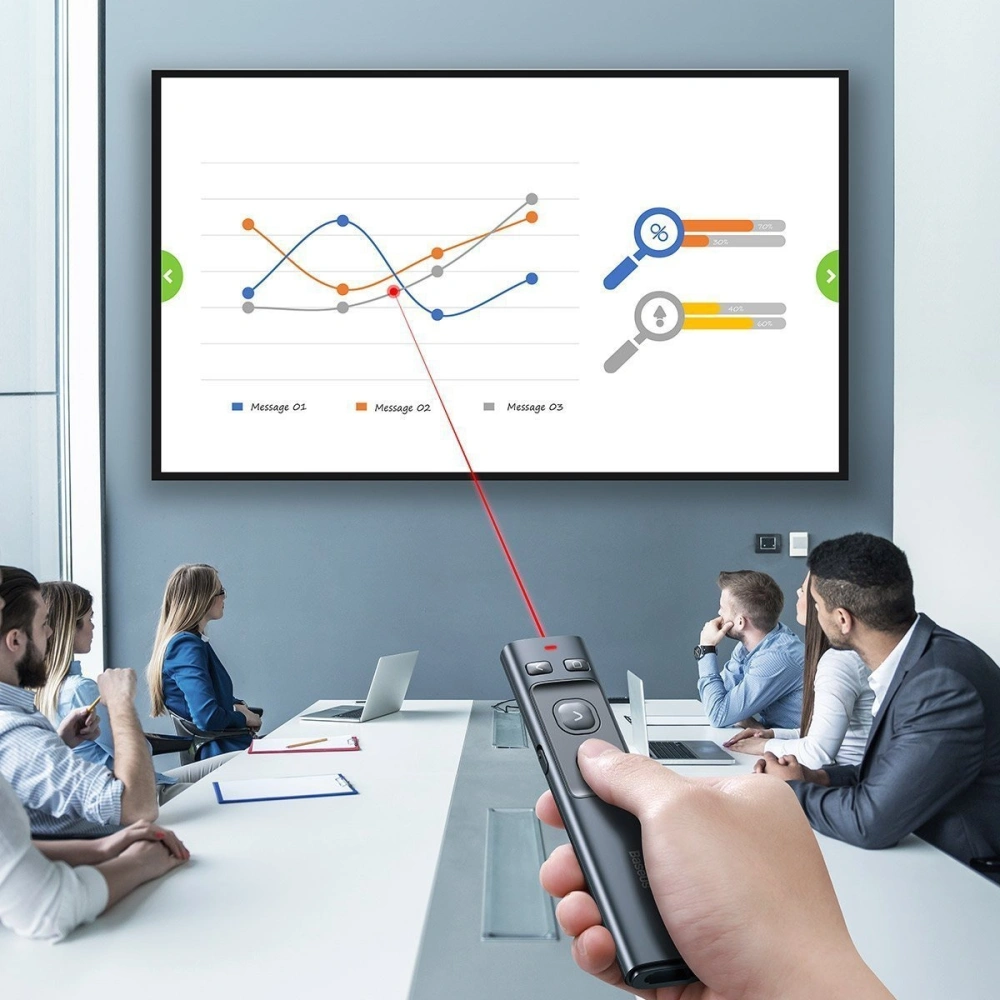 Hurtownia GSM - Pilot multifuncțional Baseus Orange Dot pentru prezentări, cu indicator laser, fără baterii (gri) - BSU1639GRY - {ean13} - Hurt