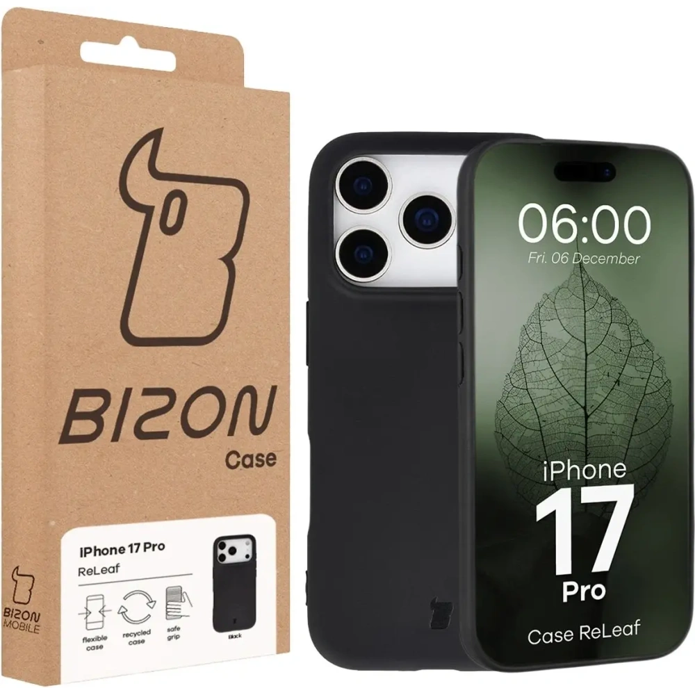 Etui z recyklingu Bizon Case ReLeaf do Apple iPhone 17 Pro czarne
