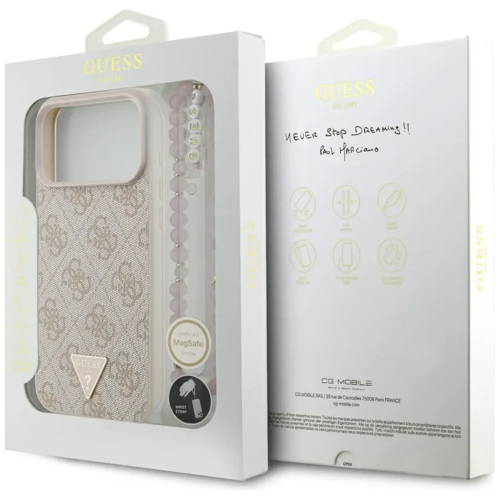 Etui Guess 4G Strap Triangle Logo MagSafe do Apple iPhone 17 Pro Max różowy