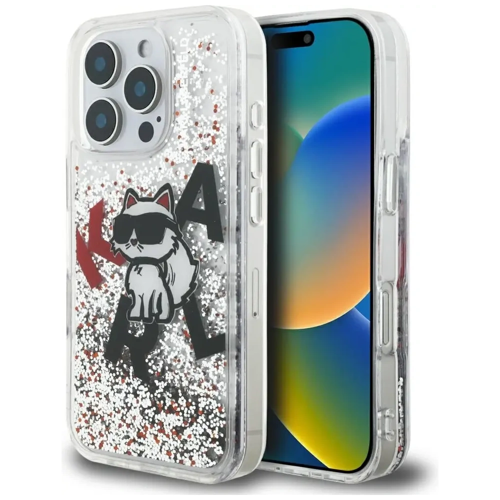 Etui Karl Lagerfeld Liquid Glitter Choupette Logo do Apple iPhone 16 Pro Max przezroczysty