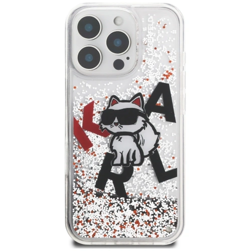 Etui Karl Lagerfeld Liquid Glitter Choupette Logo do Apple iPhone 16 Pro Max przezroczysty