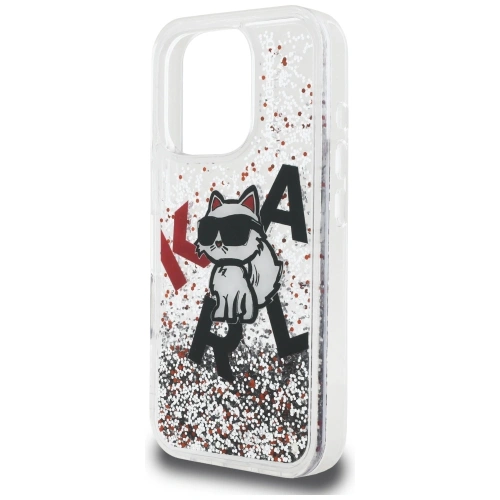 Etui Karl Lagerfeld Liquid Glitter Choupette Logo do Apple iPhone 16 Pro Max przezroczysty