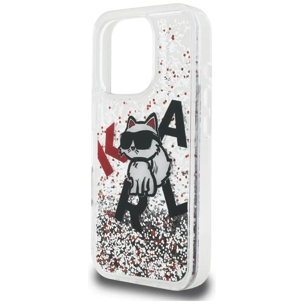 Etui Karl Lagerfeld Liquid Glitter Choupette Logo do Apple iPhone 16 Pro Max przezroczysty