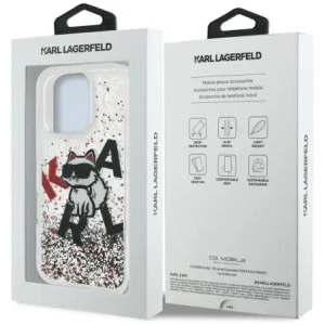 Etui Karl Lagerfeld Liquid Glitter Choupette Logo do Apple iPhone 16 Pro Max przezroczysty