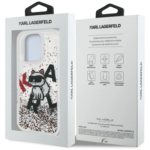 Etui Karl Lagerfeld Liquid Glitter Choupette Logo do Apple iPhone 16 Pro Max przezroczysty