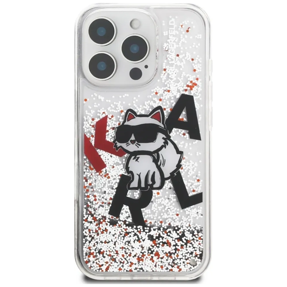 Etui Karl Lagerfeld Liquid Glitter Choupette Logo do Apple iPhone 16 Pro przezroczysty