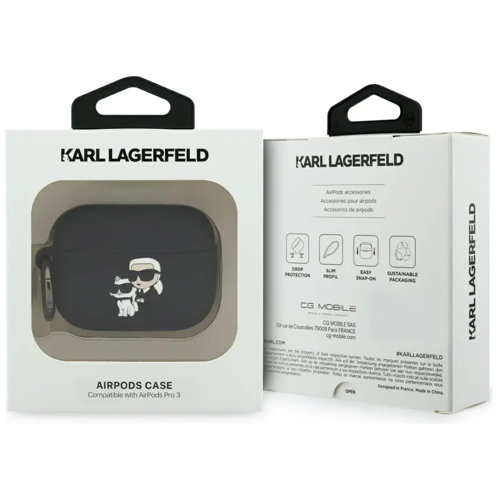 Etui Karl Lagerfeld Silicone Karl&Chaupette Head 3D do AirPods Pro 3 czarny