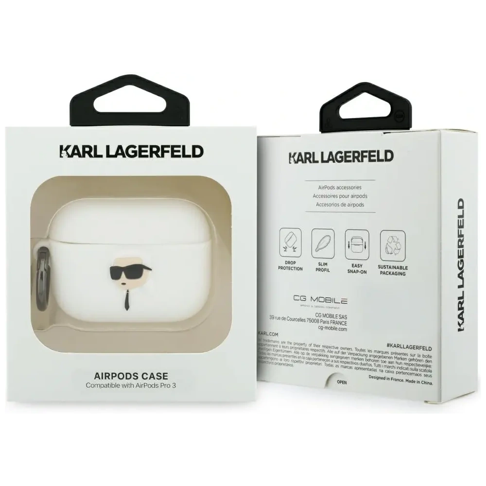 Etui Karl Lagerfeld Silicone Karl Head 3D do Apple AirPods Pro 3 biały