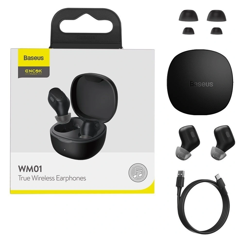 Wholesale Wireless headphones Baseus Encok WM01 TWS, Bluetooth 5.0 (Black) - BSU1641BLK - {ean13} - Hurt