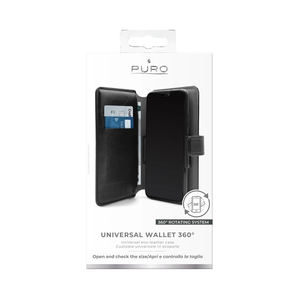 Hurtownia GSM - PURO Univerzální peněženka - Univerzální otočné pouzdro 360° s kapsami na karty, velikost XL (černé) - PUR320BLK - {ean13} - Hurt