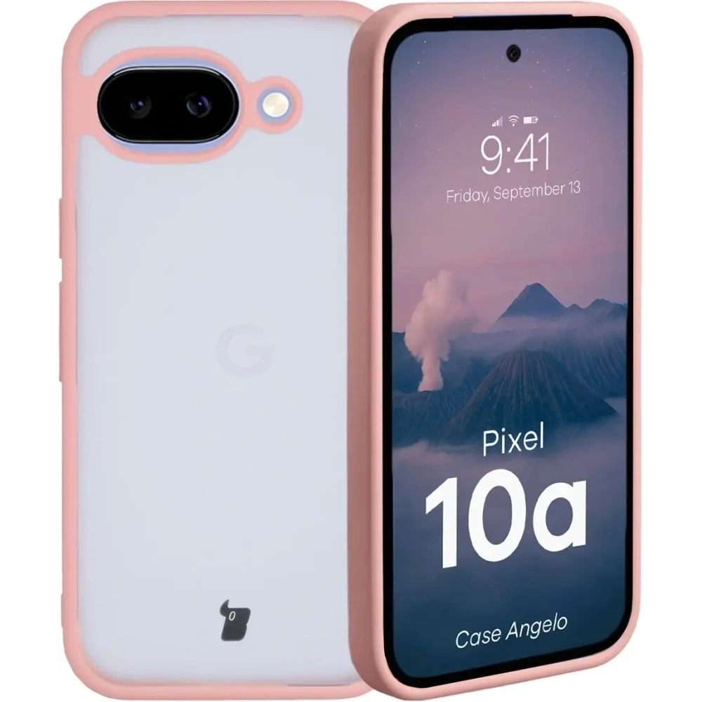 Etui Bizon Case Angelo do Google Pixel 10a półprzezroczyste z jasnoróżową ramką