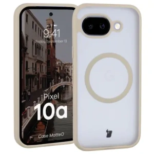 Etui z pierścieniem magnetycznym Bizon Case MatteO do Google Pixel 10a przydymione-beżowe