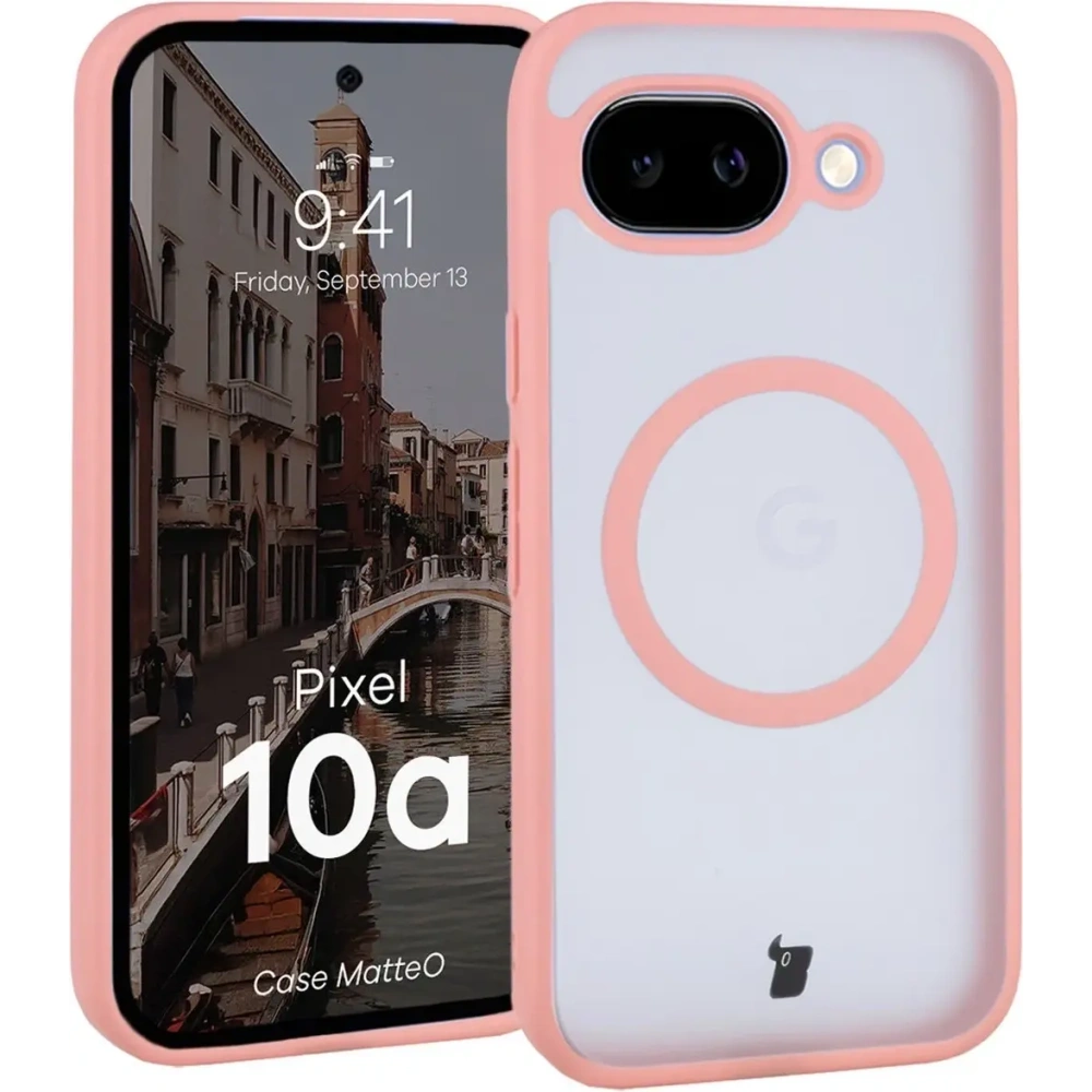 Etui z pierścieniem magnetycznym Bizon Case MatteO do Google Pixel 10a przydymione-jasnoróżowe