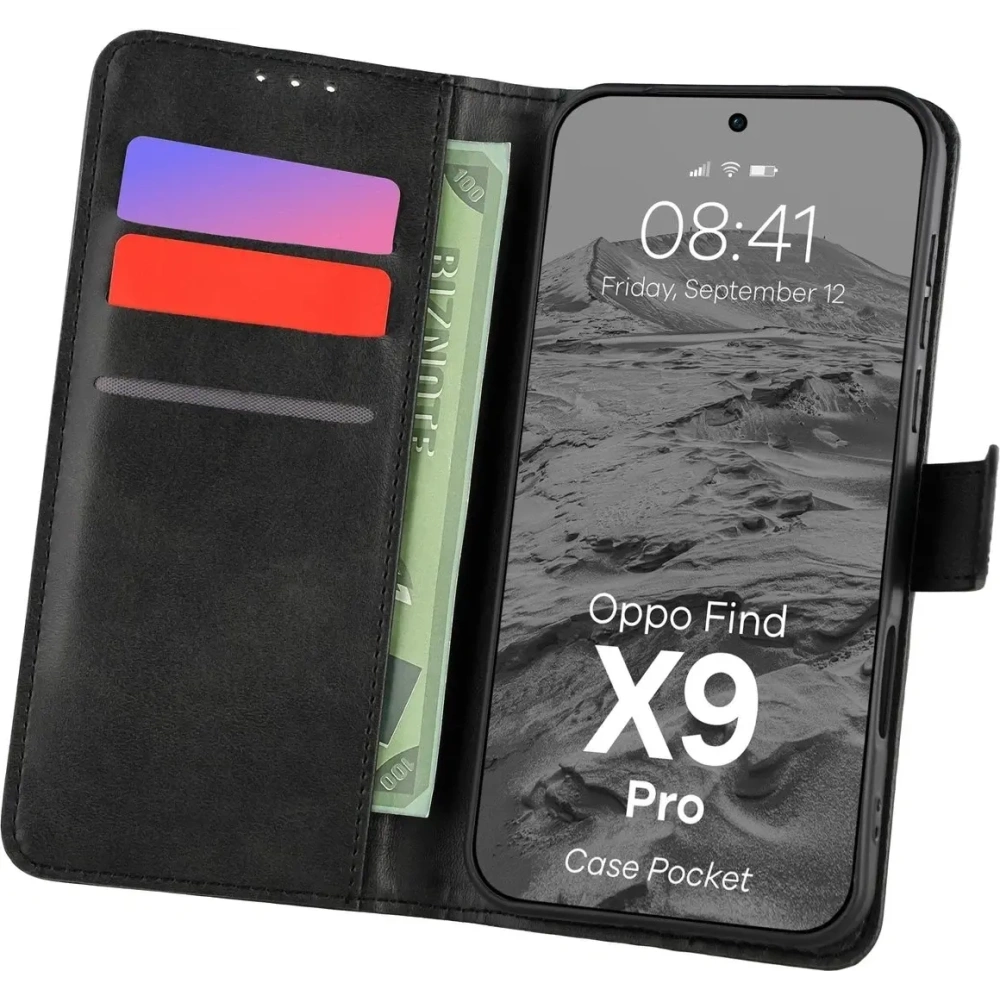 Etui z klapką Bizon Case Pocket do Oppo Find X9 Pro czarne