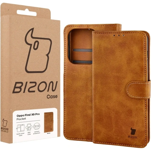 Etui z klapką Bizon Case Pocket do Oppo Find X9 Pro brązowe