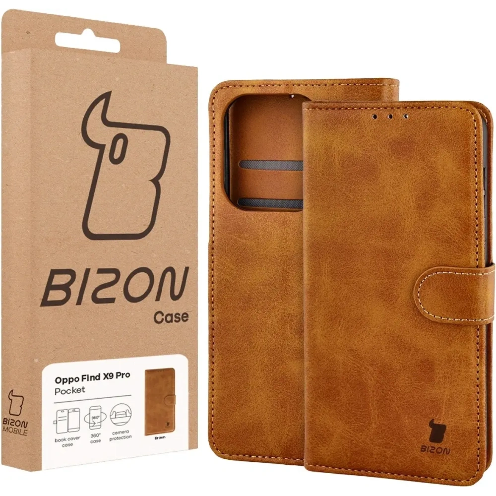 Etui z klapką Bizon Case Pocket do Oppo Find X9 Pro brązowe