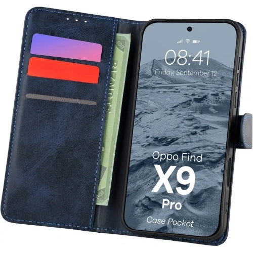 Etui z klapką Bizon Case Pocket do Oppo Find X9 Pro granatowe
