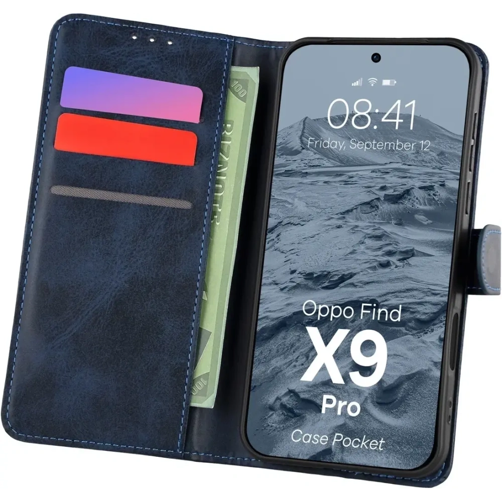 Etui z klapką Bizon Case Pocket do Oppo Find X9 Pro granatowe