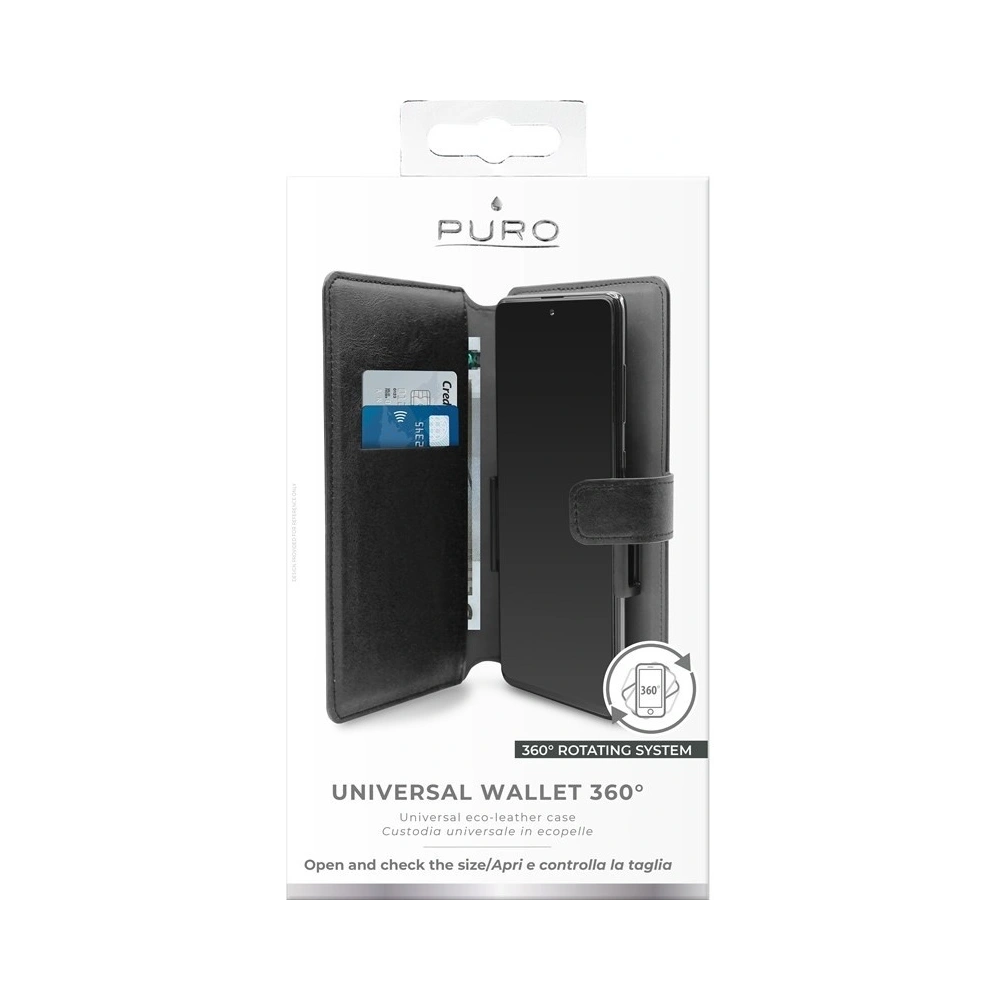 Hurtownia GSM - PURO Universal Wallet - Univerzální otočné pouzdro 360° s kapsami na karty, velikost XXL (černé) - PUR323BLK - {ean13} - Hurt