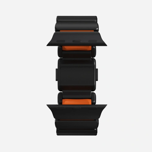 Pasek NOMAD Stratos band tytanowa bransoleta do Apple Watch 49mm z FKM (black titanium, ultra orange FKM)