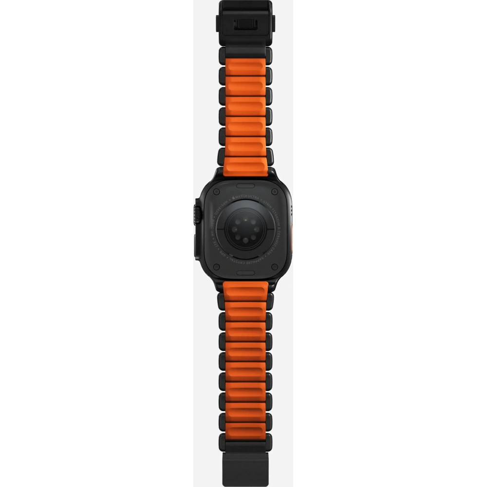 Pasek NOMAD Stratos band tytanowa bransoleta do Apple Watch 49mm z FKM (black titanium, ultra orange FKM)