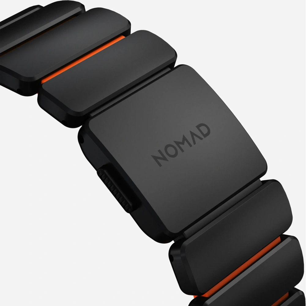 Pasek NOMAD Stratos band tytanowa bransoleta do Apple Watch 49mm z FKM (black titanium, ultra orange FKM)