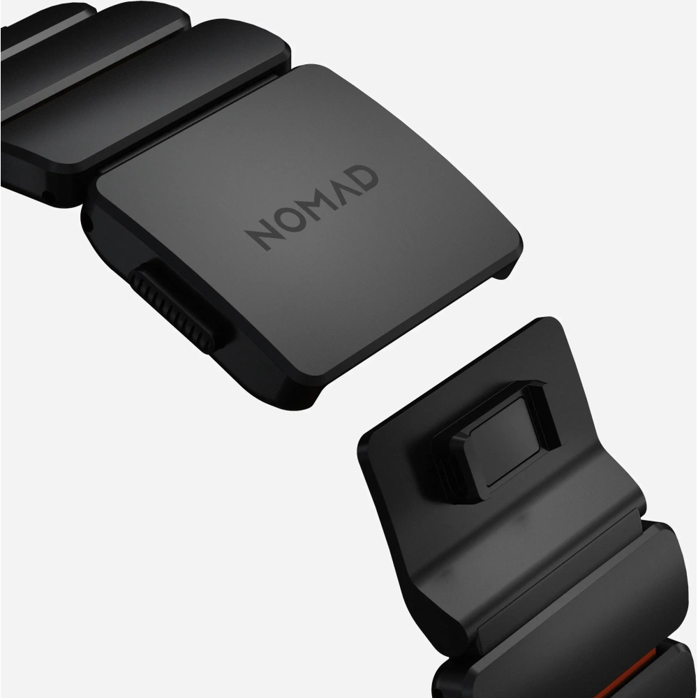 Pasek NOMAD Stratos band tytanowa bransoleta do Apple Watch 49mm z FKM (black titanium, ultra orange FKM)