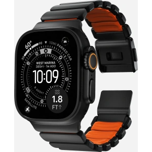 Pasek NOMAD Stratos band tytanowa bransoleta do Apple Watch 49mm z FKM (black titanium, ultra orange FKM)