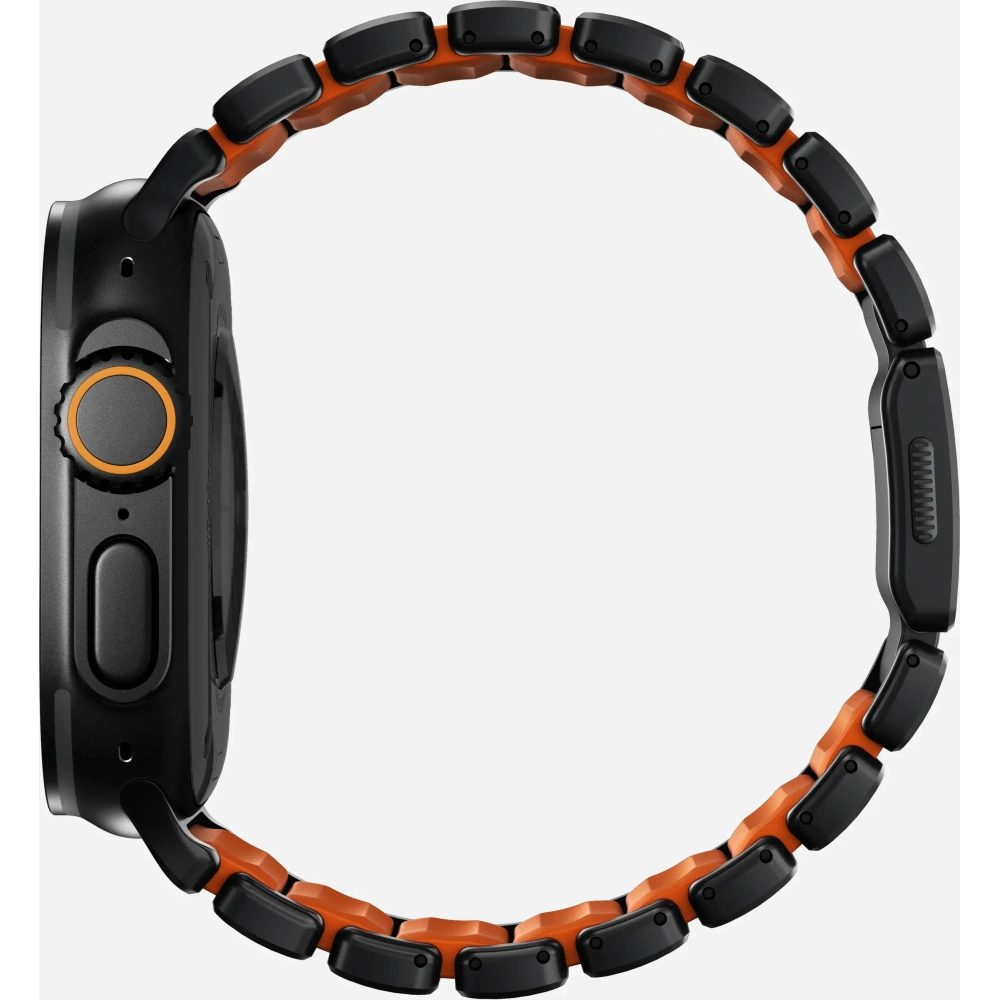 Pasek NOMAD Stratos band tytanowa bransoleta do Apple Watch 49mm z FKM (black titanium, ultra orange FKM)