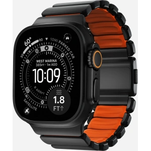 Pasek NOMAD Stratos band tytanowa bransoleta do Apple Watch 49mm z FKM (black titanium, ultra orange FKM)