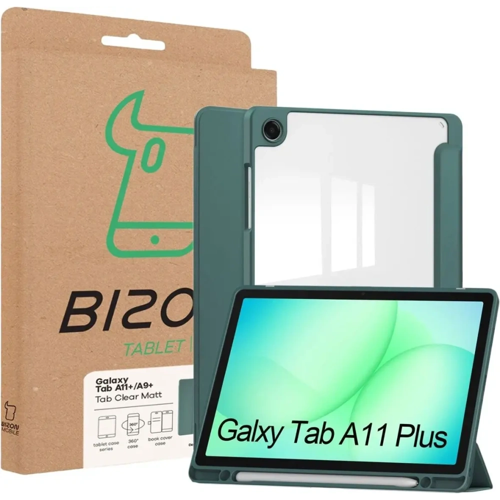 Etui z klapką Bizon Case Tab Clear Matt do Samsung Galaxy Tab A11+ Plus / A9+ Plus ciemnozielone
