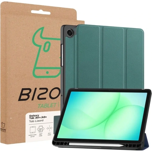 Etui z klapką Bizon Case Tab Lizard do Samsung Galaxy Tab A11+ Plus / A9+ Plus ciemnozielone