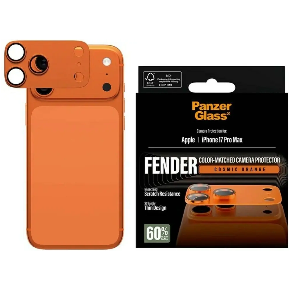 Szkło hartowane na obiektyw PanzerGlass Fender Camera Protector do Apple iPhone 17 Pro Max pomarańczowy