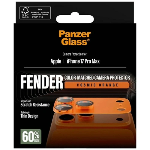 Szkło hartowane na obiektyw PanzerGlass Fender Camera Protector do Apple iPhone 17 Pro Max pomarańczowy