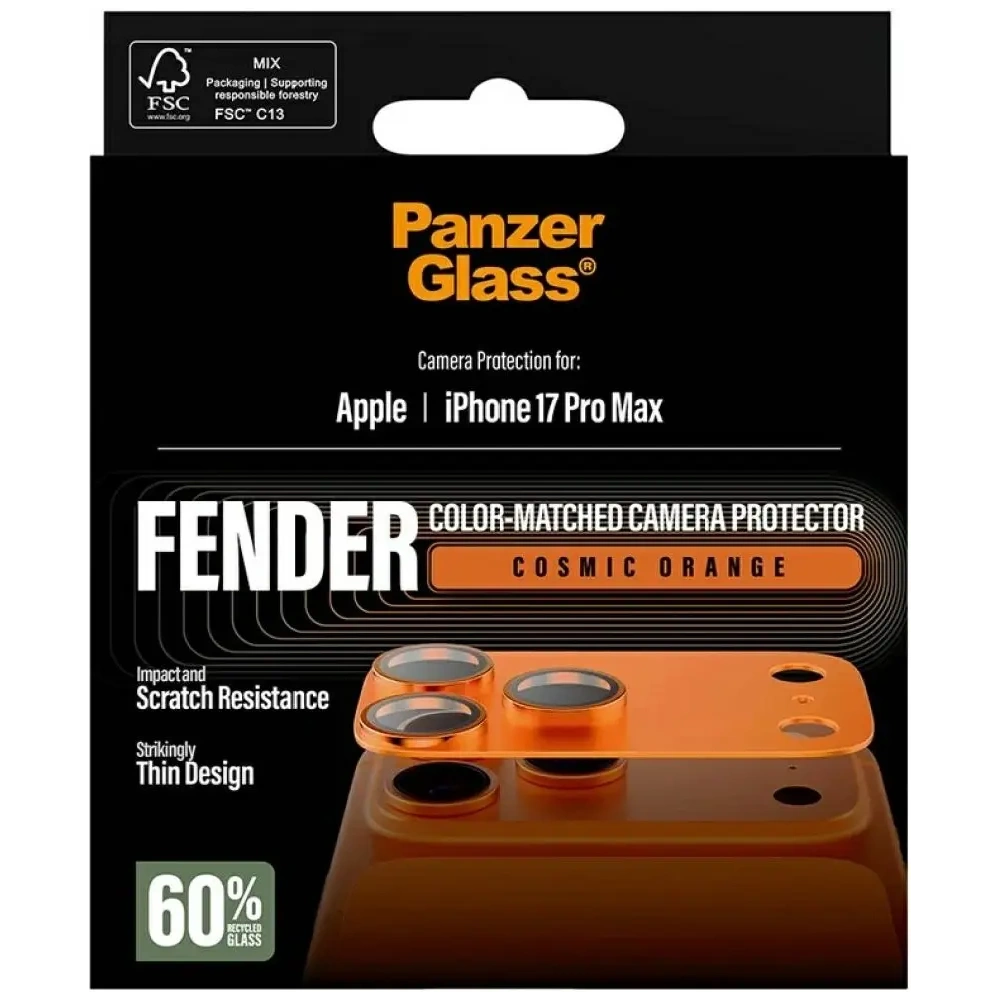 Szkło hartowane na obiektyw PanzerGlass Fender Camera Protector do Apple iPhone 17 Pro Max pomarańczowy
