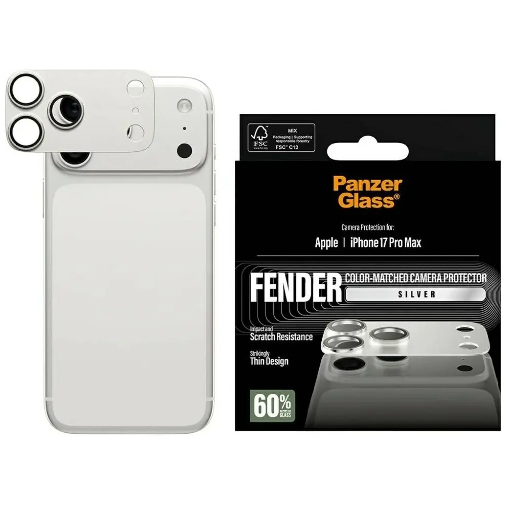 Szkło hartowane na obiektyw PanzerGlass Fender Camera Protector do Apple iPhone 17 Pro Max srebrny